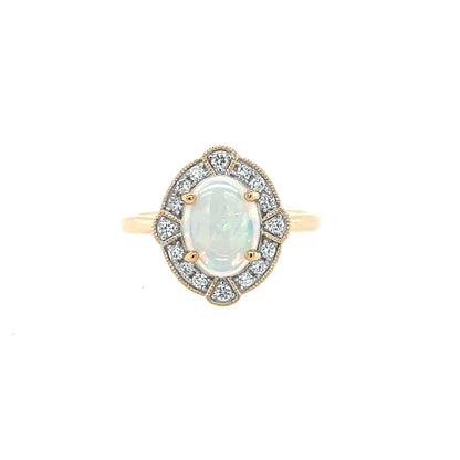 9ct Gold Real Opal  & Diamond Ring GRL84