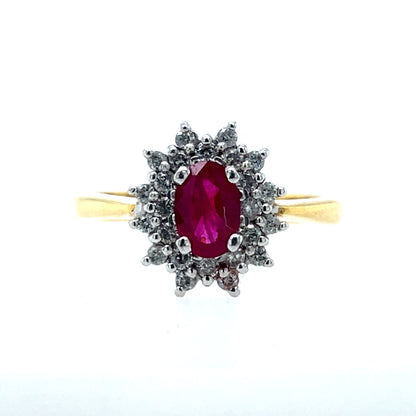 18ct Gold Ruby & Diamond Double Cluster Ring GRR021