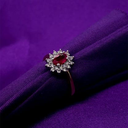 18ct Gold Ruby & Diamond Double Cluster Ring GRR021