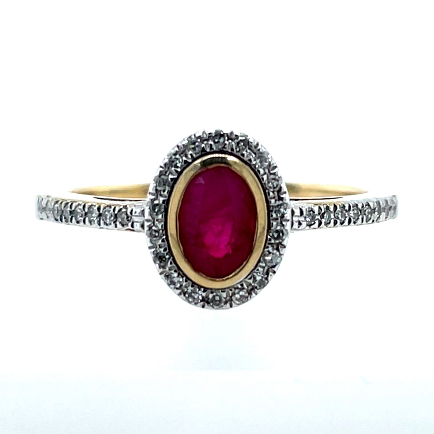 9ct Gold Ruby & Diamond Oval Halo Ring GRR039