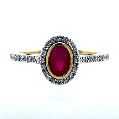 9ct Gold Ruby & Diamond Oval Halo Ring GRR039