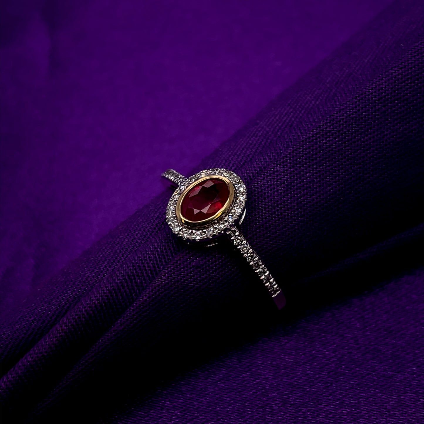 9ct Gold Ruby & Diamond Oval Halo Ring GRR039