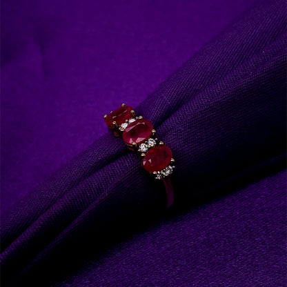 9ct Gold Ruby & Diamond Trilogy Ring GRR053