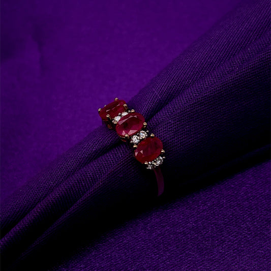 9ct Gold Ruby & Diamond Trilogy Ring GRR053