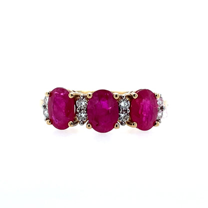 9ct Gold Ruby & Diamond Trilogy Ring GRR053