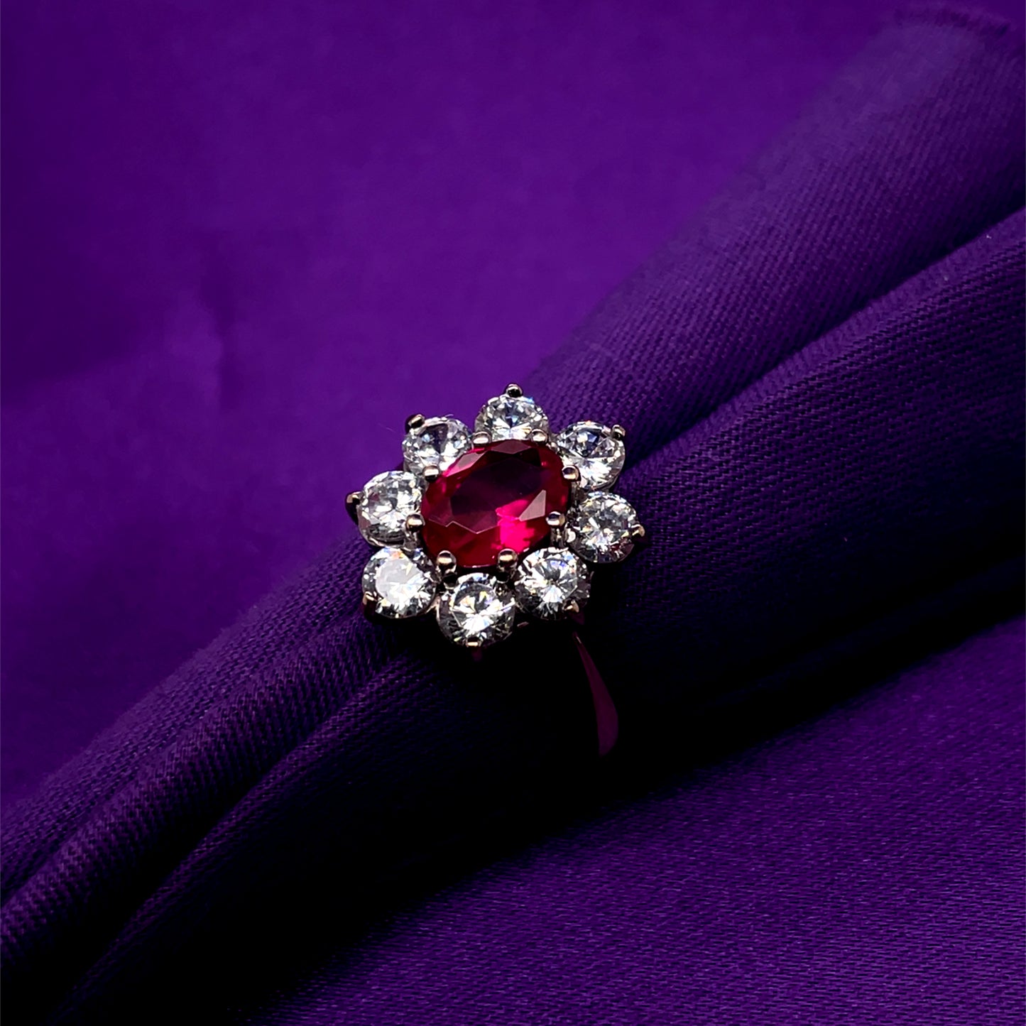9ct Gold  Ruby & CZ Large Cluster Ring GRR078