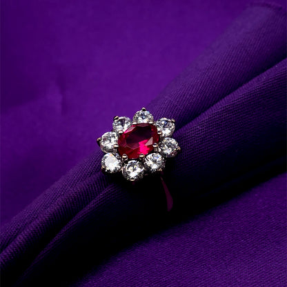 9ct Gold  Ruby & CZ Large Cluster Ring GRR078