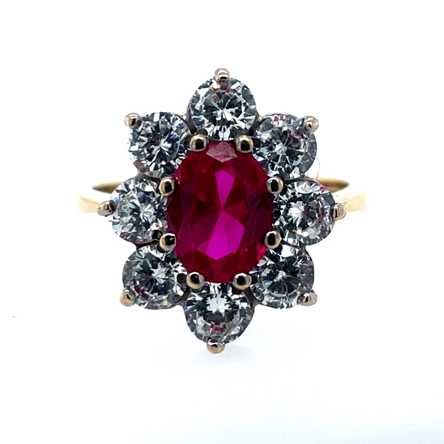 9ct Gold  Ruby & CZ Large Cluster Ring GRR078