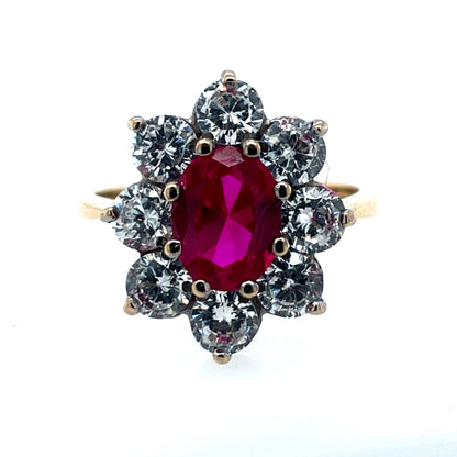 9ct Gold  Ruby & CZ Large Cluster Ring GRR078