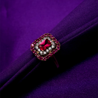 9ct Gold  Created Ruby & CZ Rectangular Halo Ring GRR088