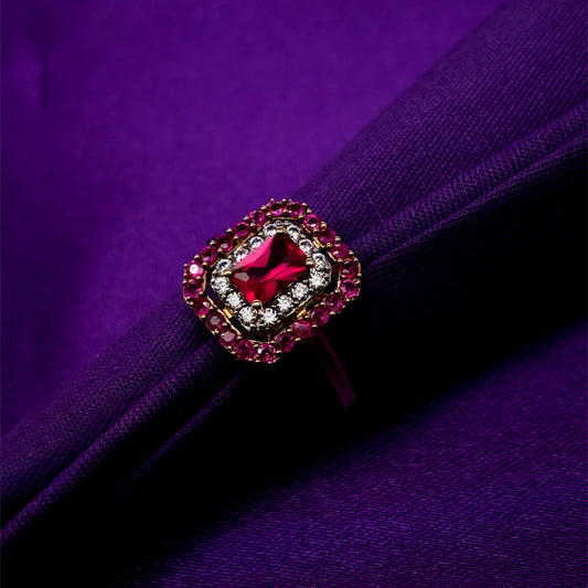 9ct Gold  Created Ruby & CZ Rectangular Halo Ring GRR088