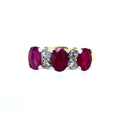 14ct Gold Ruby & Diamond  Trilogy Ring GRR098