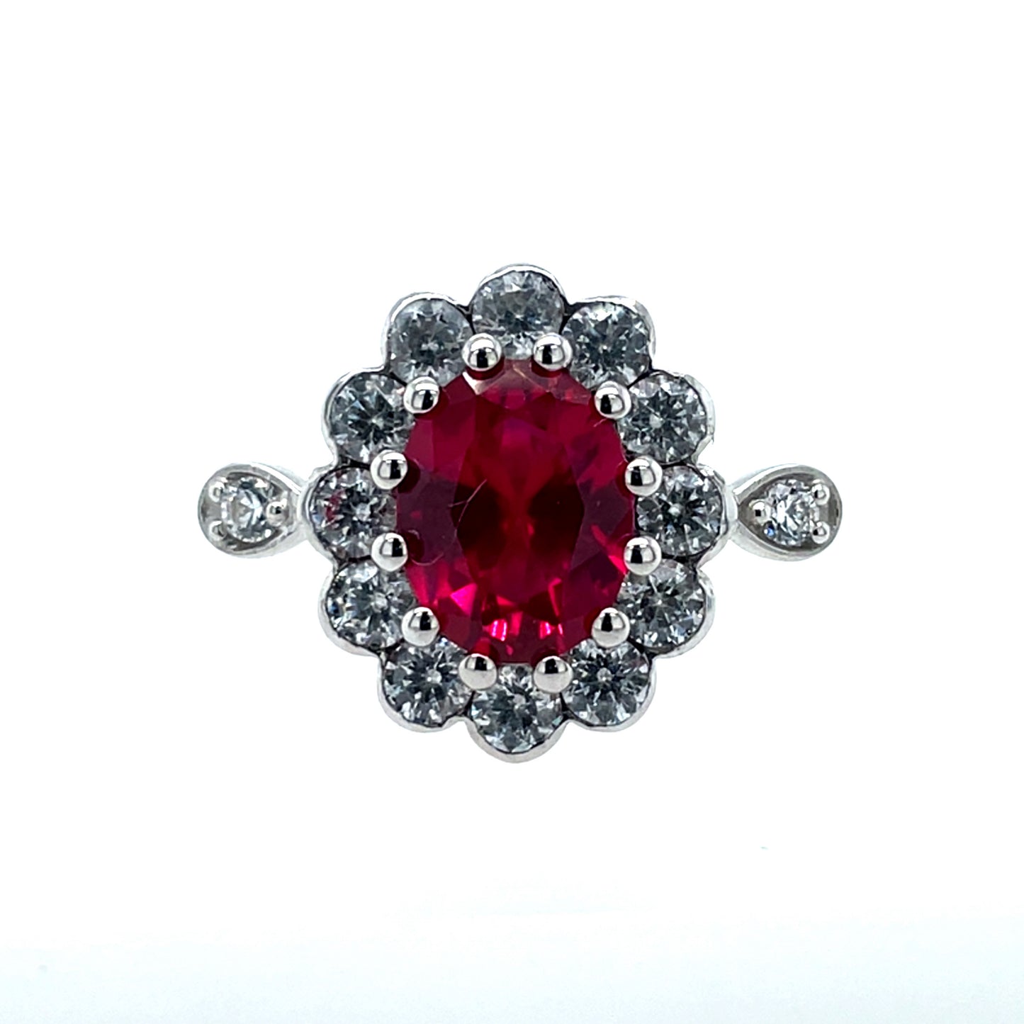 9ct Gold Ruby Red CZ Deco Style Cluster Ring GRR137