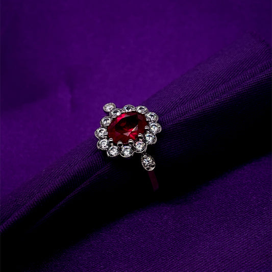 9ct Gold Ruby Red CZ Deco Style Cluster Ring GRR137