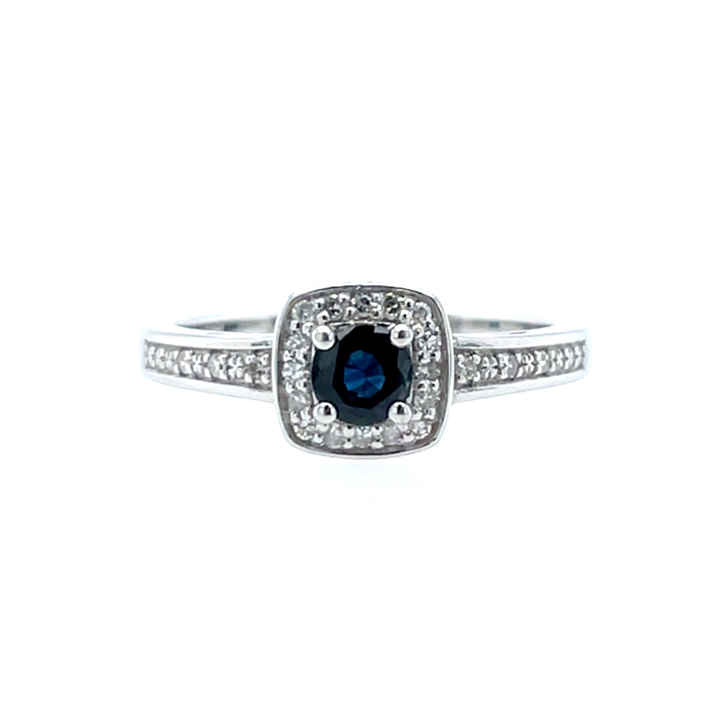 9ct White Gold Sapphire & Diamond Cushion Cluster Ring GRS096