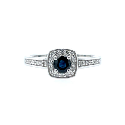 9ct White Gold Sapphire & Diamond Cushion Cluster Ring GRS096