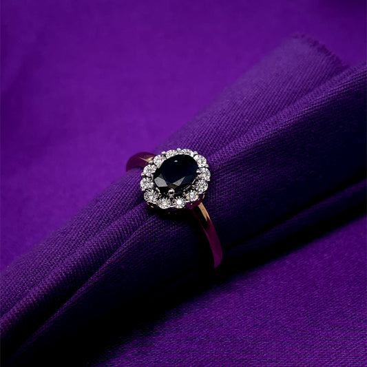 9ct Gold Sapphire & Diamond Cluster Ring GRS133