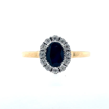 9ct Gold Sapphire & Diamond Cluster Ring GRS133