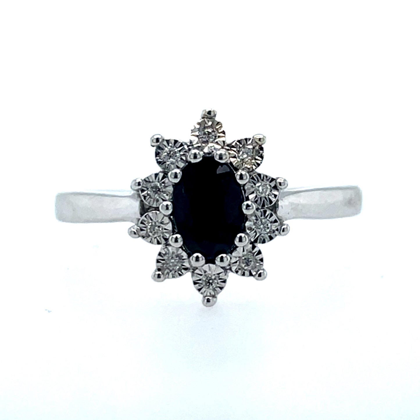 9ct White Gold Sapphire & Diamond Cluster Ring GRS192