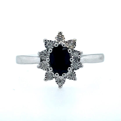 9ct White Gold Sapphire & Diamond Cluster Ring GRS192
