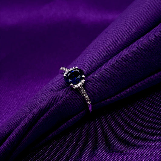 9ct White Gold Created Sapphire & CZ Ring GRS215