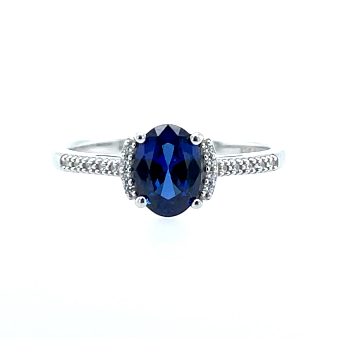 9ct White Gold Created Sapphire & CZ Ring GRS215