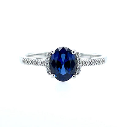 9ct White Gold Created Sapphire & CZ Ring GRS215