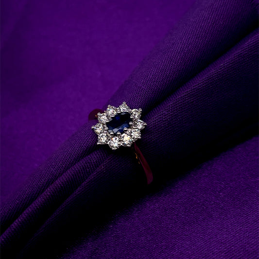 18ct Gold Sapphire & Diamond 0.50ct Cluster Ring GRS229