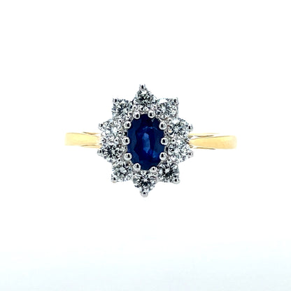 18ct Gold Sapphire & Diamond 0.50ct Cluster Ring GRS229