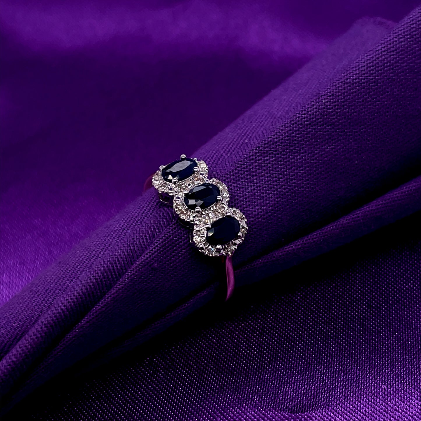 9ct Gold Sapphire & Diamond 3 Halo Ring GRS232