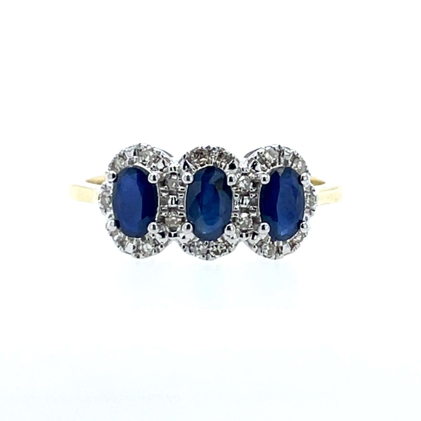 9ct Gold Sapphire & Diamond 3 Halo Ring GRS232