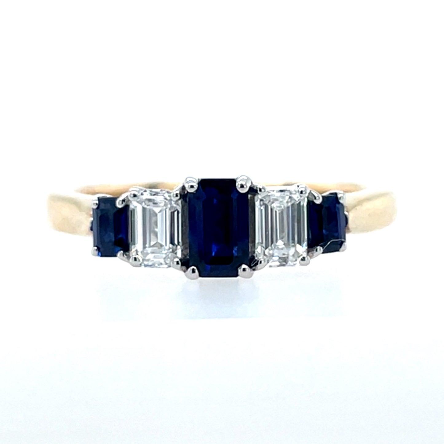 9ct Yellow Gold Lab Grown Sapphire & Diamond Five Stone Ring GRS239