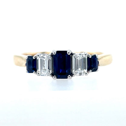 9ct Yellow Gold Lab Grown Sapphire & Diamond Five Stone Ring GRS239
