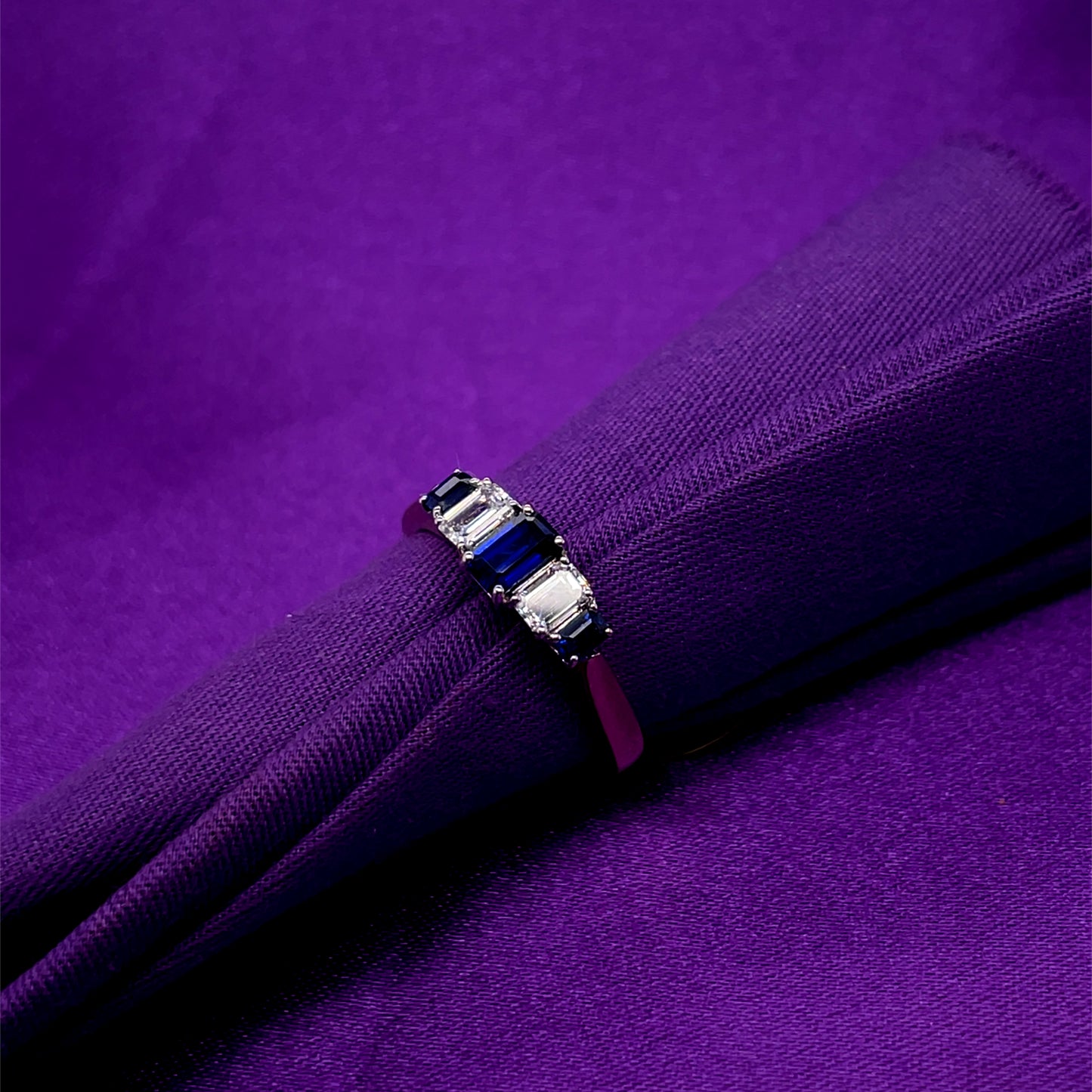 9ct Yellow Gold Lab Grown Sapphire & Diamond Five Stone Ring GRS239