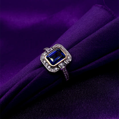 9ct Gold Sapphire & CZ Deco Style Ring GRS240