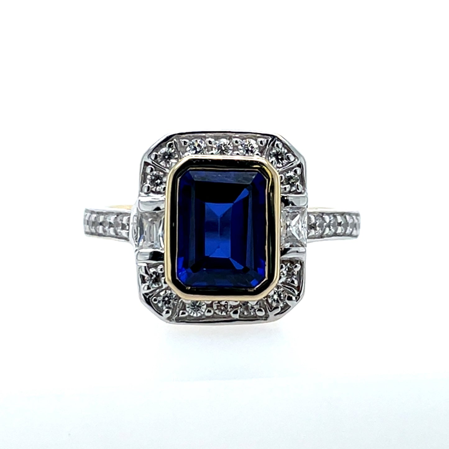 9ct Gold Sapphire & CZ Deco Style Ring GRS240