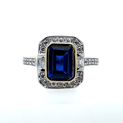 9ct Gold Sapphire & CZ Deco Style Ring GRS240