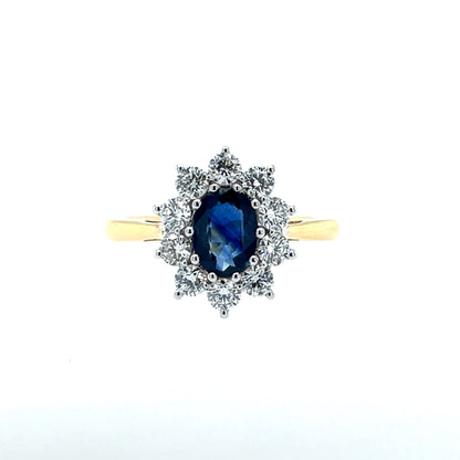 18ct Gold Sapphire & Diamond 0.75ct Cluster Ring GRS242