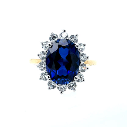 9ct Gold Sapphire & CZ Cluster Ring GRS248