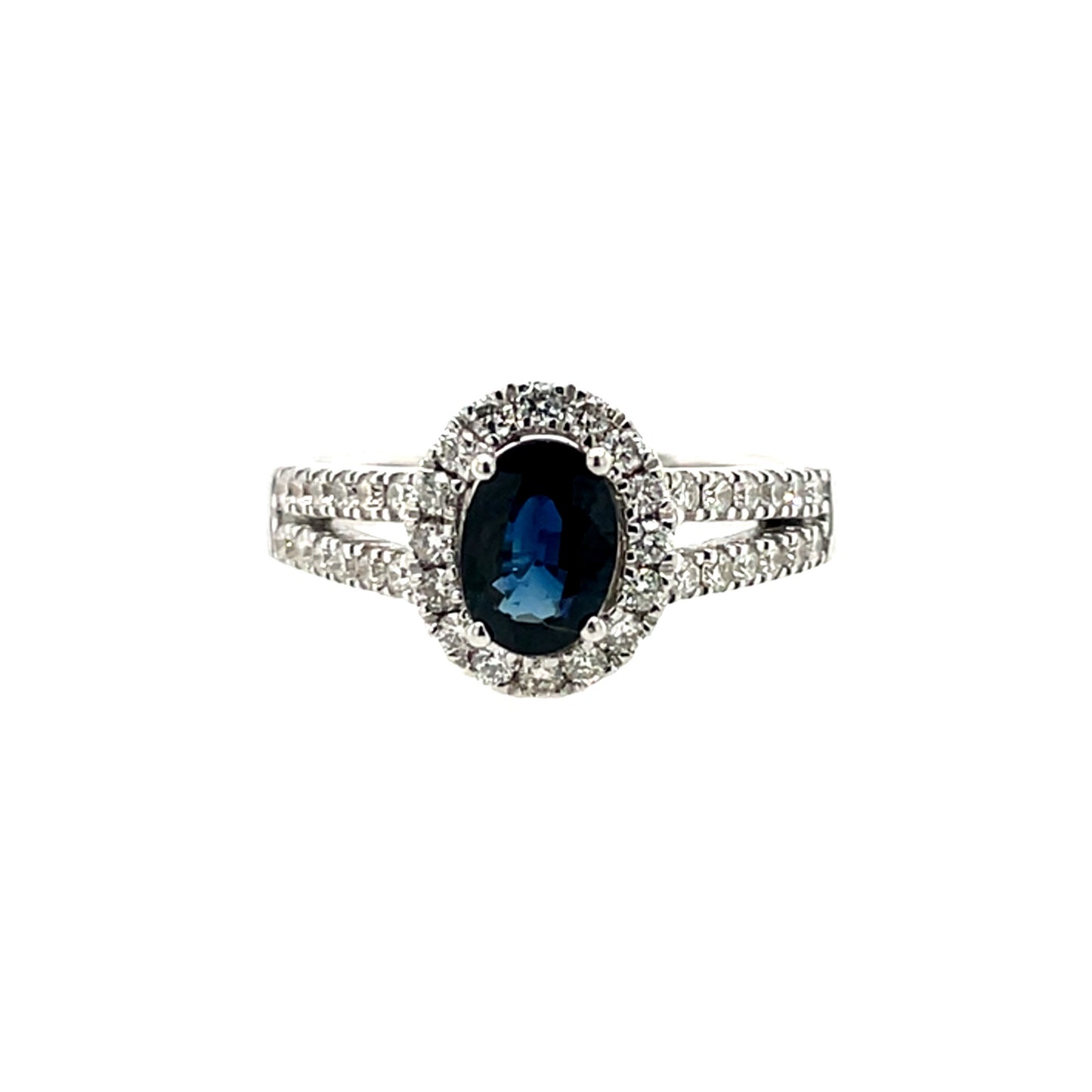 18ct White Gold Natural Sapphire & Diamond Halo Ring GRS252