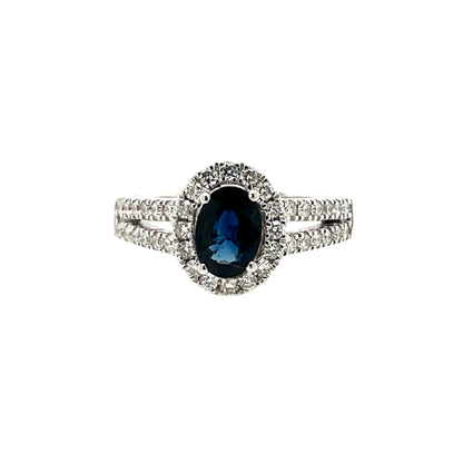 18ct White Gold Natural Sapphire & Diamond Halo Ring GRS252