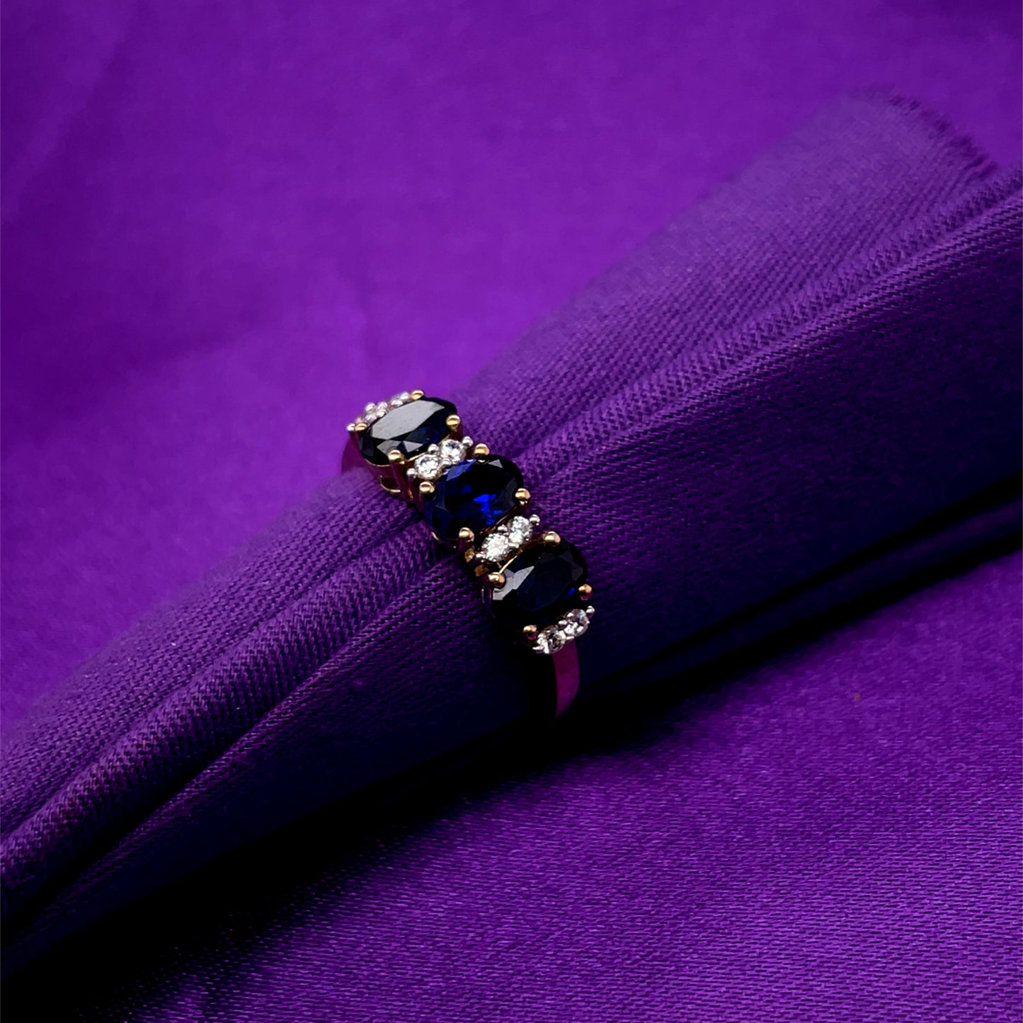 9ct Gold Sapphire CZ Trilogy Ring GRS254