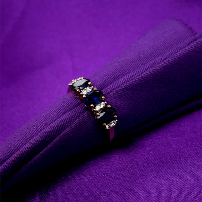 9ct Gold Sapphire CZ Trilogy Ring GRS254