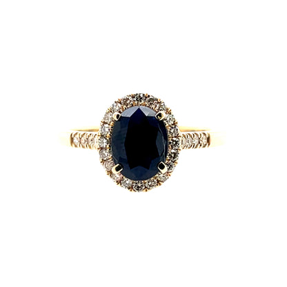 9ct Gold Sapphire & Diamond Halo Ring GRS259