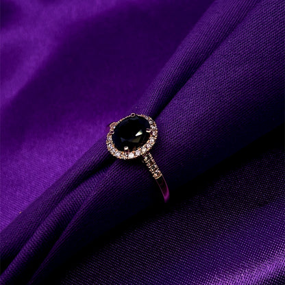 9ct Gold Sapphire & Diamond Halo Ring GRS259