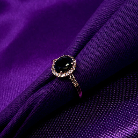 9ct Gold Sapphire & Diamond Halo Ring GRS259