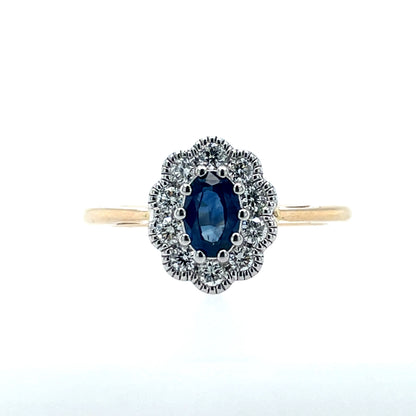 9ct Gold Sapphire & Diamond Vintage Cluster Ring GRS264
