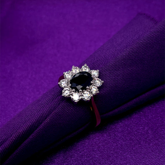 18ct Gold 1.55ct Sapphire & 1.00ct Diamond Cluster Ring GRS268