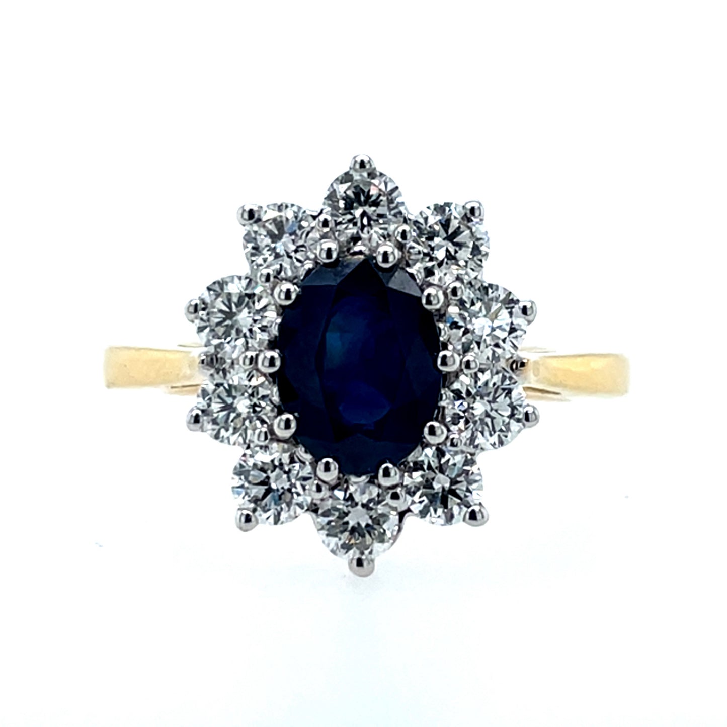 18ct Gold 1.55ct Sapphire & 1.00ct Diamond Cluster Ring GRS268