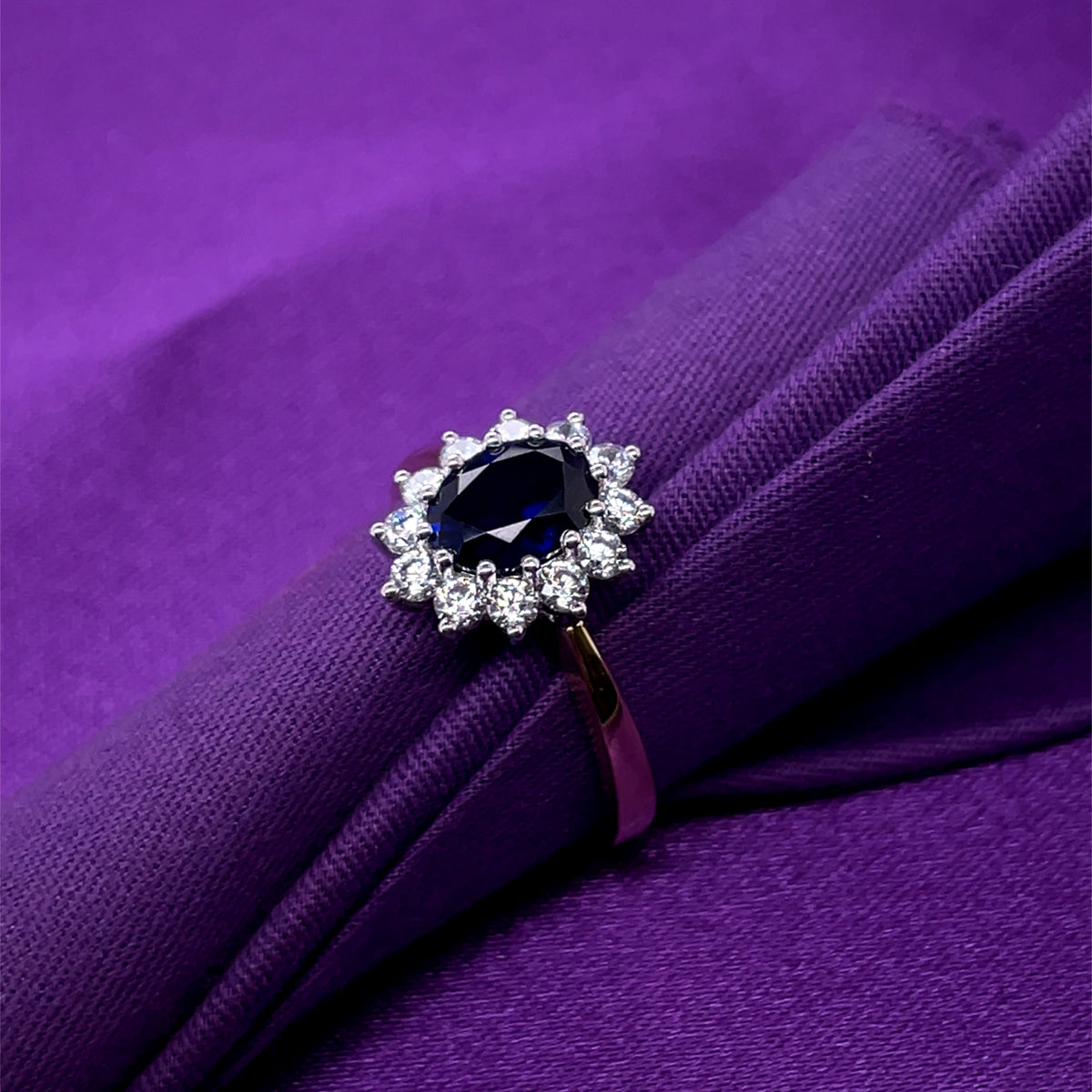 9ct Gold Created Sapphire & CZ Cluster Ring GRS293